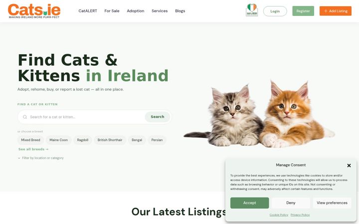 Captură de ecran a cats.ie