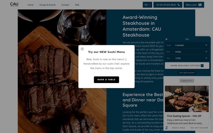 Screenshot of caurestaurants.com