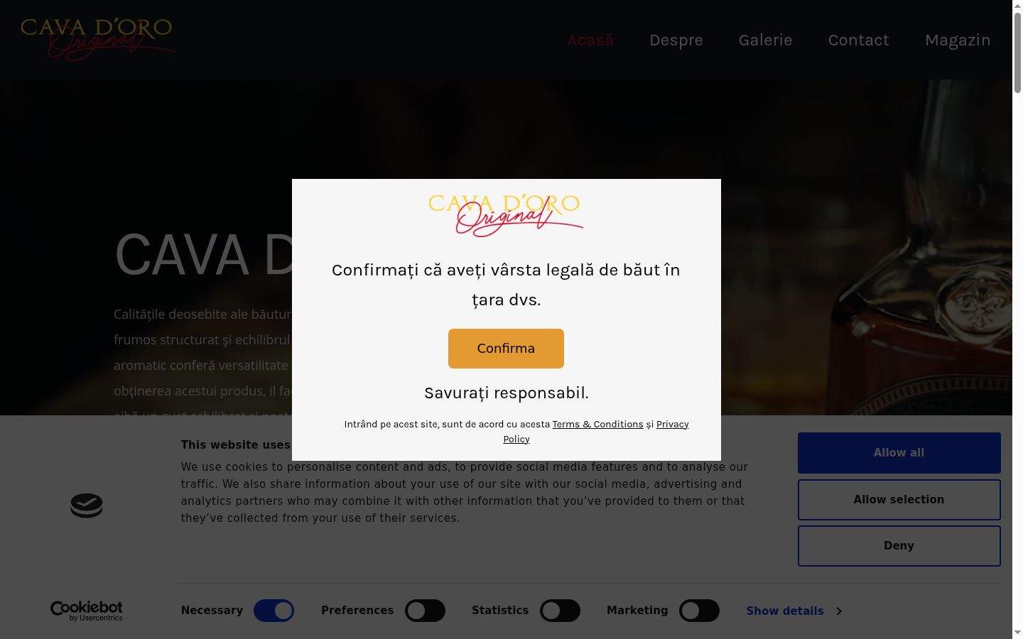 Captură de ecran a bannerului de consimțământ afișat înainte de orice interacțiune