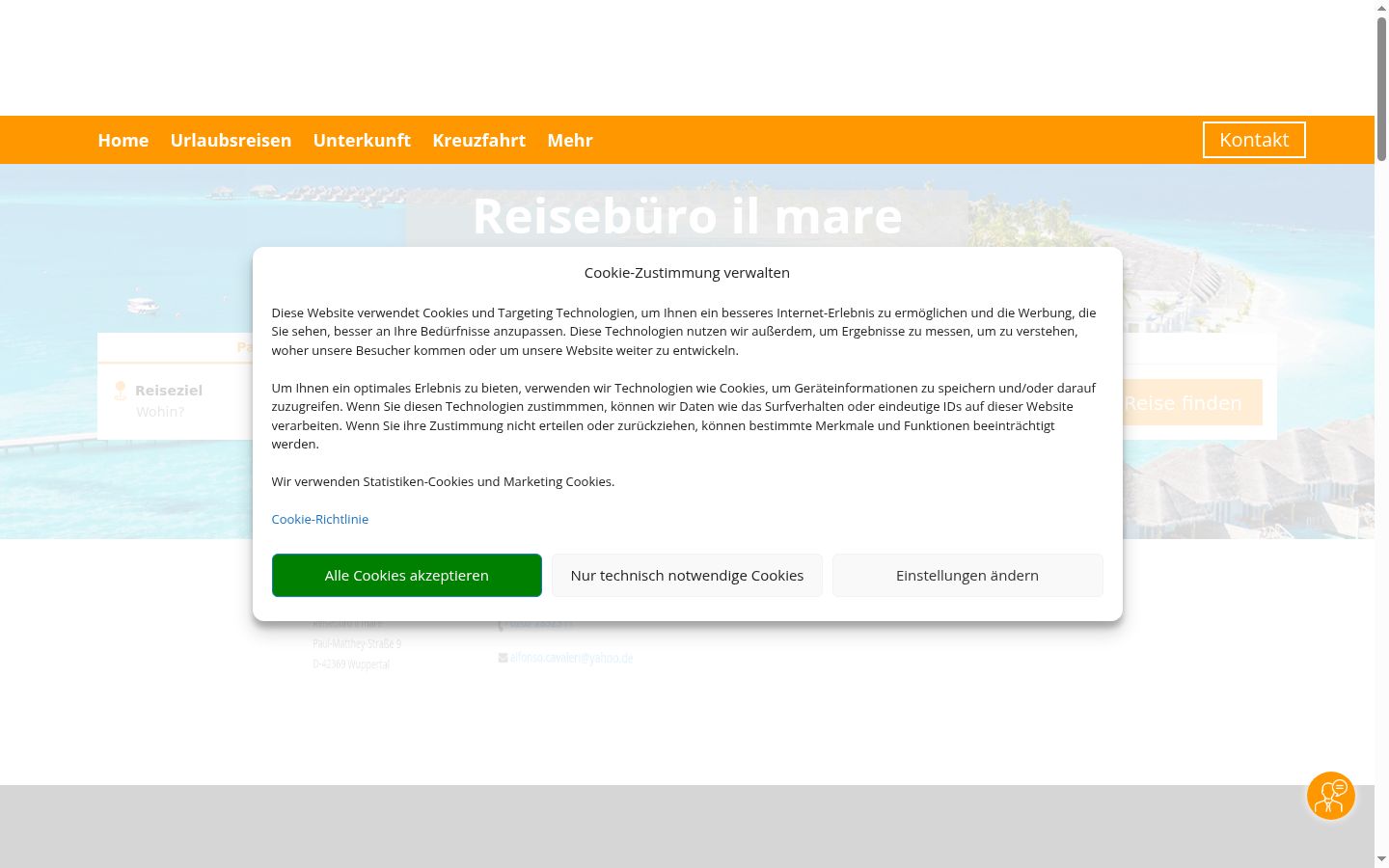 Screenshot del banner di consenso mostrato prima di qualsiasi interazione