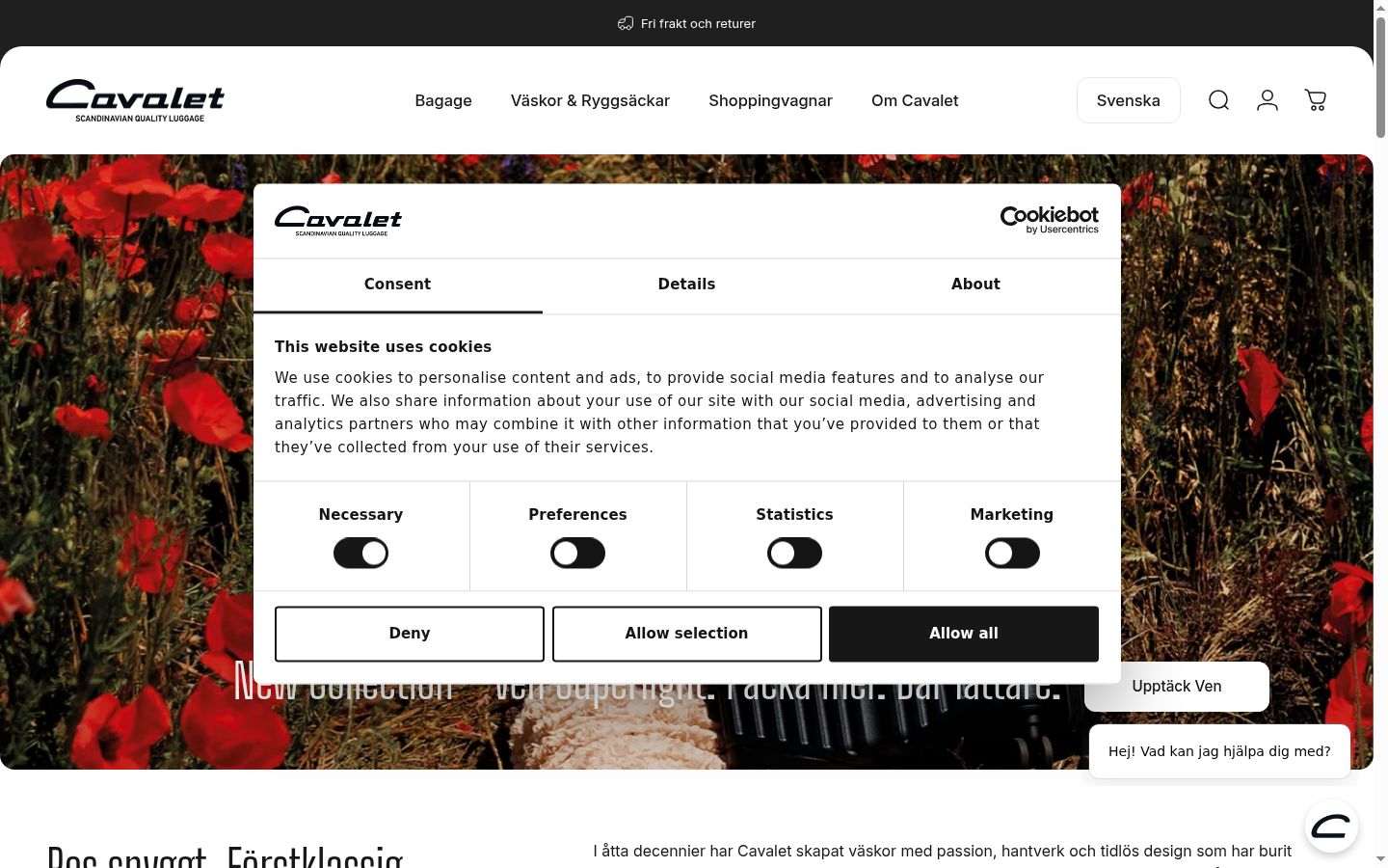 Screenshot del banner di consenso mostrato prima di qualsiasi interazione
