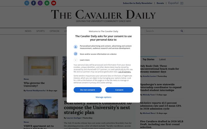 Screenshot of cavalierdaily.com