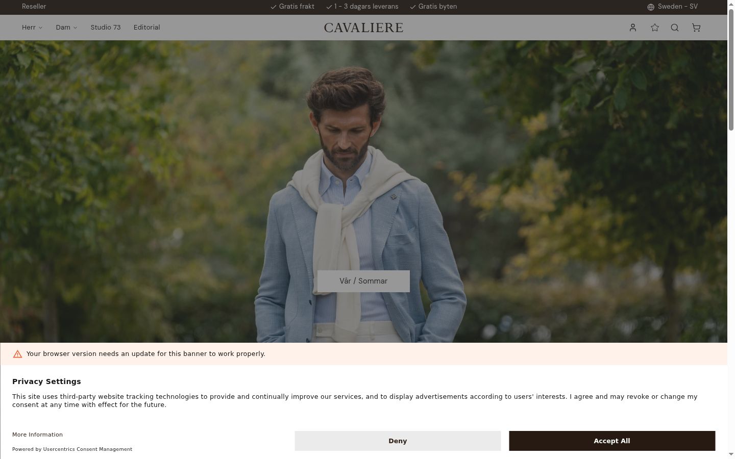 Screenshot del banner di consenso mostrato prima di qualsiasi interazione