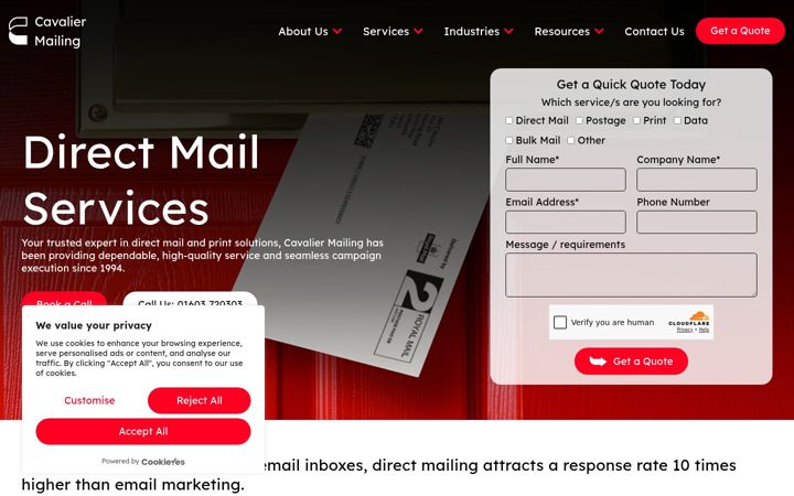 Screenshot of cavaliermailing.com