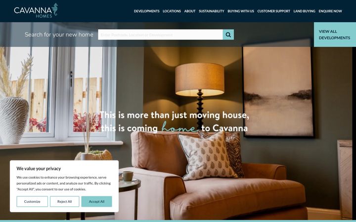 Screenshot of cavannahomes.co.uk