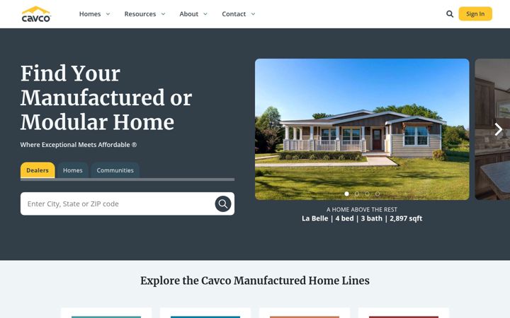 Screenshot of cavco.com