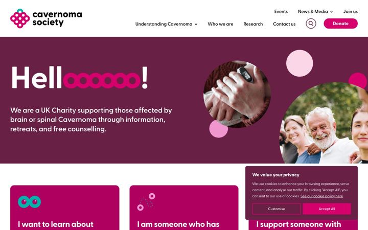 Screenshot of cavernomasociety.org.uk