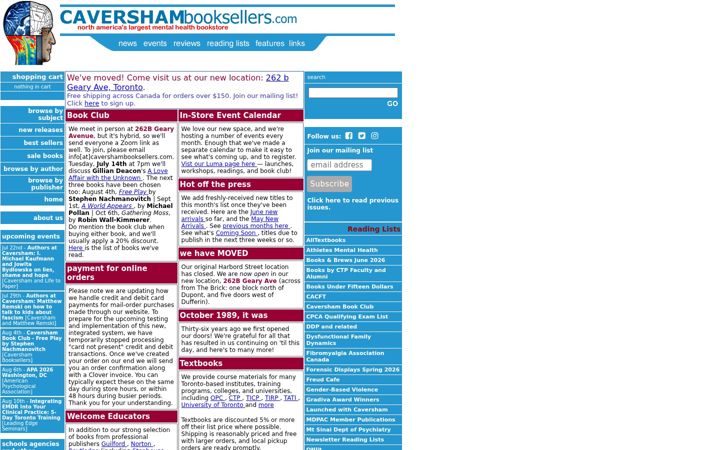 Screenshot of cavershambooksellers.com