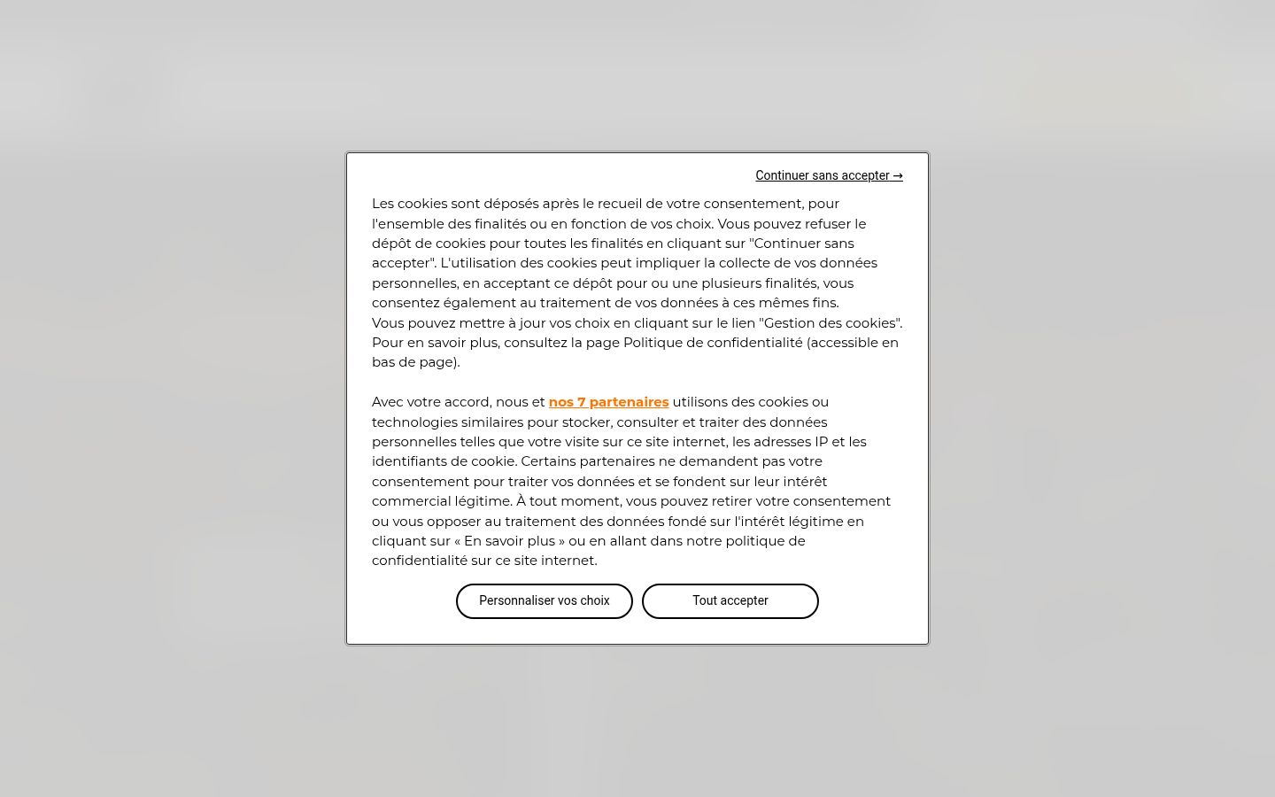 Skjermbilde av samtykkebanneret slik det vises før noen interaksjon