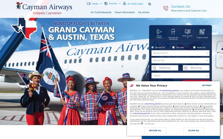 Screenshot of caymanairways.com