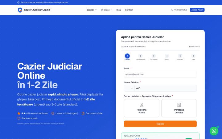 Screenshot of cazierjudiciaronline.com