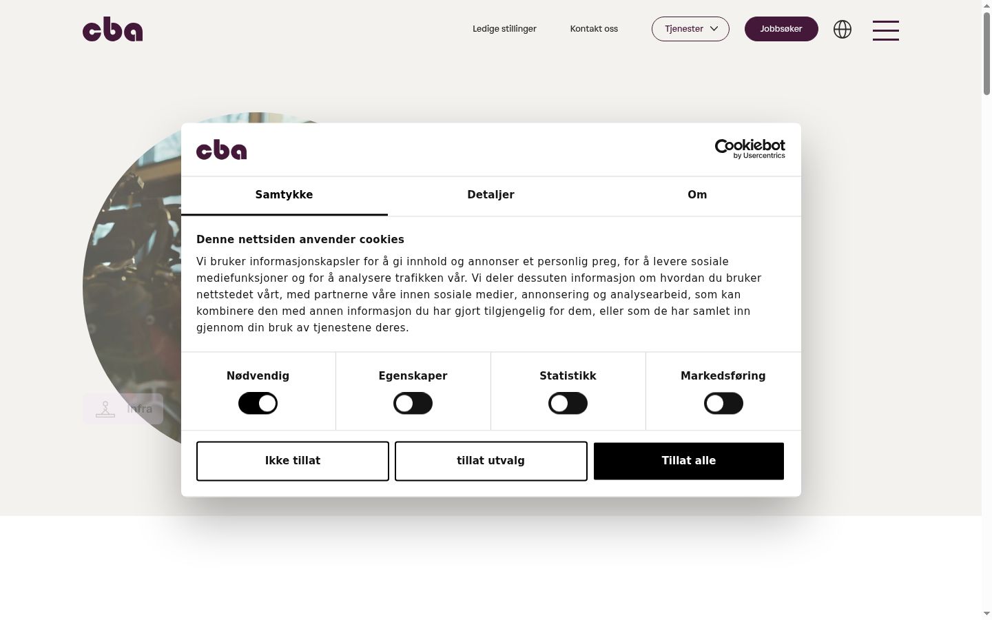 Captura de ecrã do banner de consentimento apresentado antes de qualquer interação