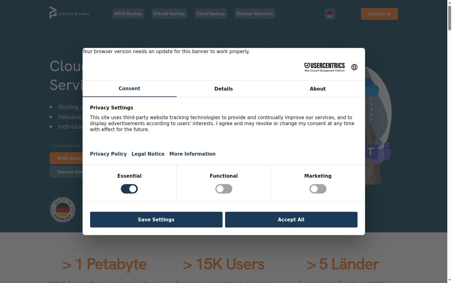 Screenshot of the consent banner shown before any interaction