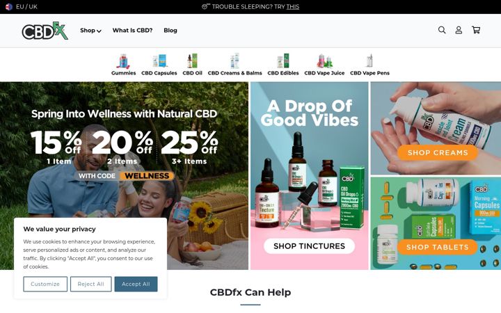 Screenshot of cbdfx.co.uk