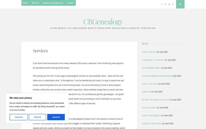 Capture d'écran de cbgenealogy.ie