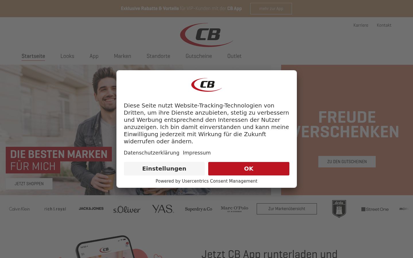 Screenshot des Einwilligungsbanners vor jeglicher Interaktion