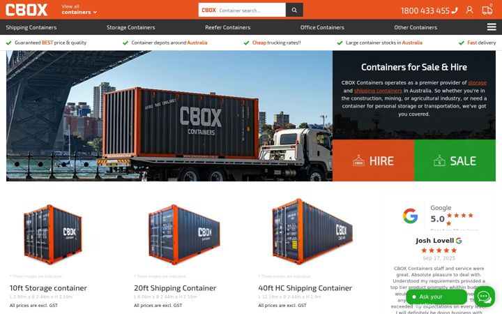 Ekraanipilt saidist cboxcontainers.com.au