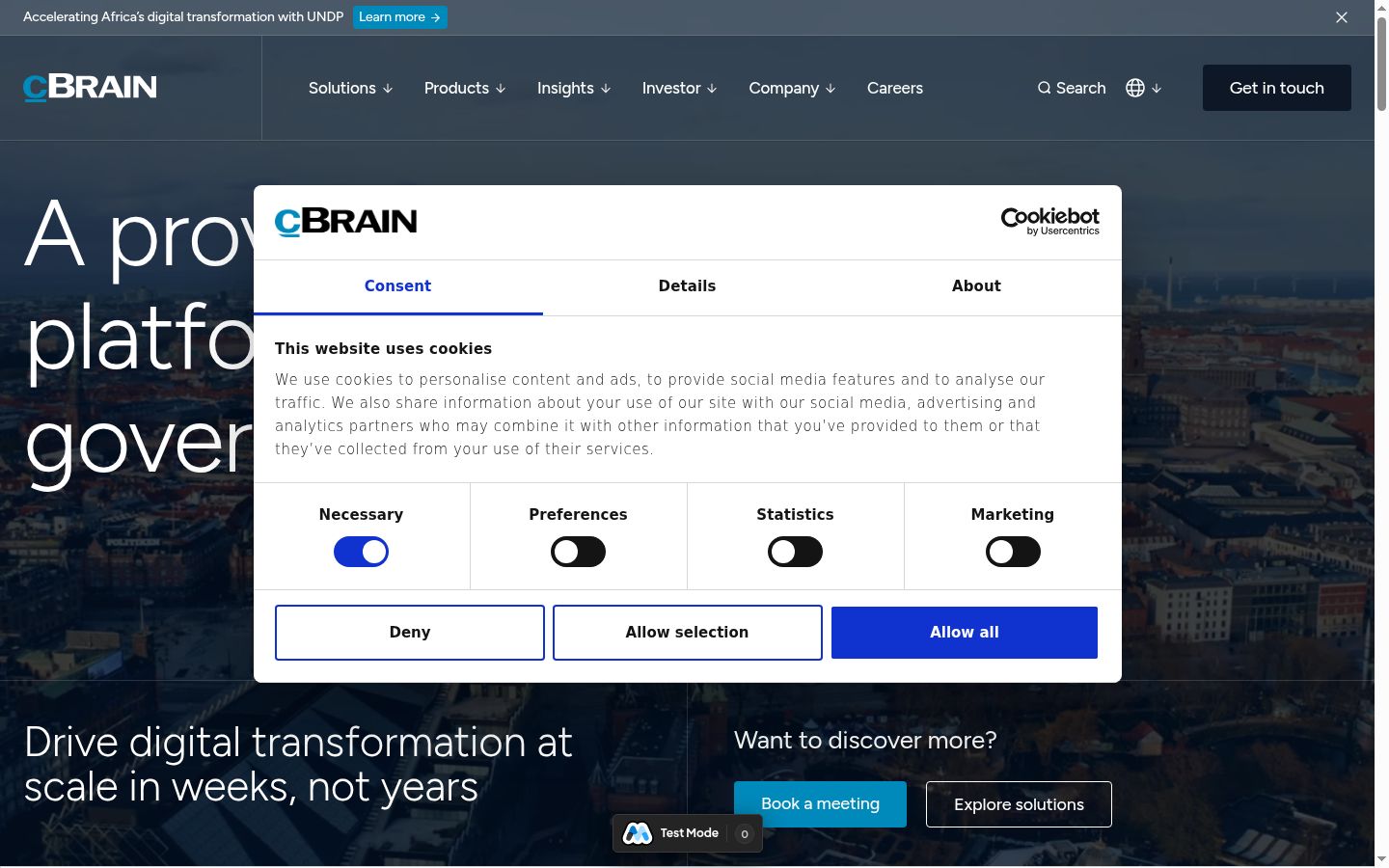 Screenshot del banner di consenso mostrato prima di qualsiasi interazione