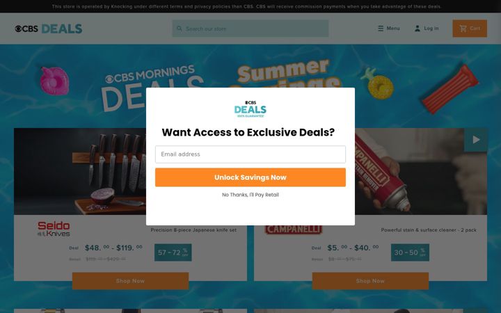 Ekrānuzņēmums no cbsdeals.com