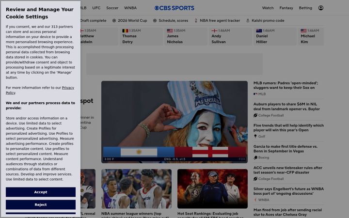 Captura de pantalla de cbssports.com