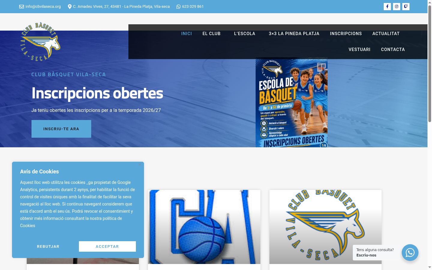 Captura de pantalla del banner de consentimiento mostrado antes de cualquier interacción