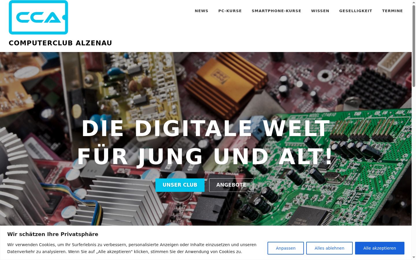 Screenshot des Einwilligungsbanners vor jeglicher Interaktion