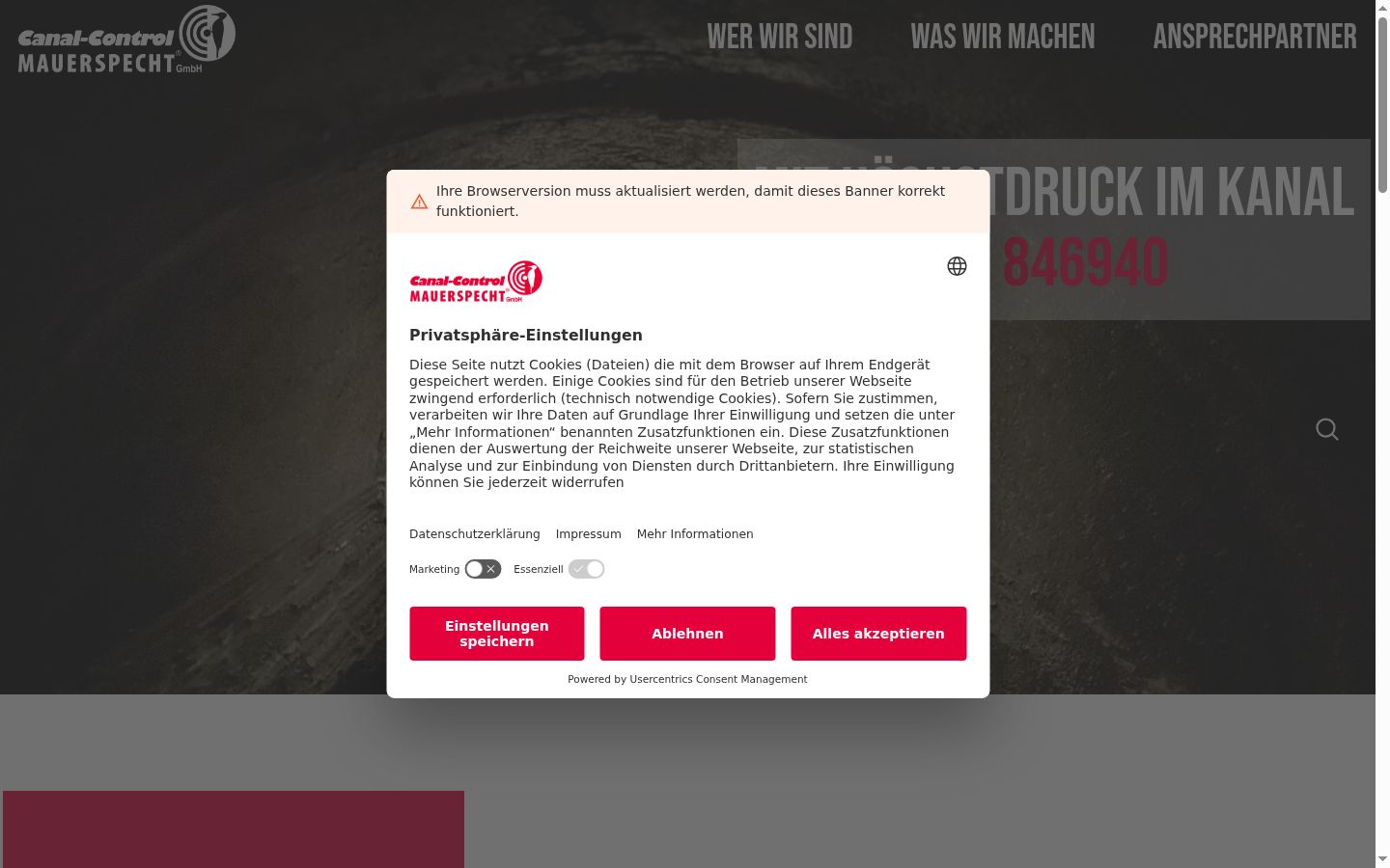 Screenshot des Einwilligungsbanners vor jeglicher Interaktion