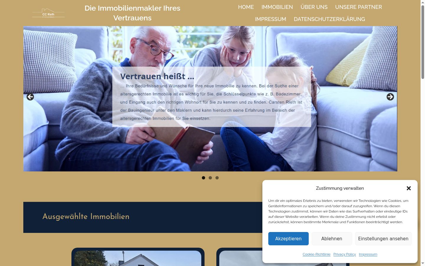 Screenshot des Einwilligungsbanners vor jeglicher Interaktion