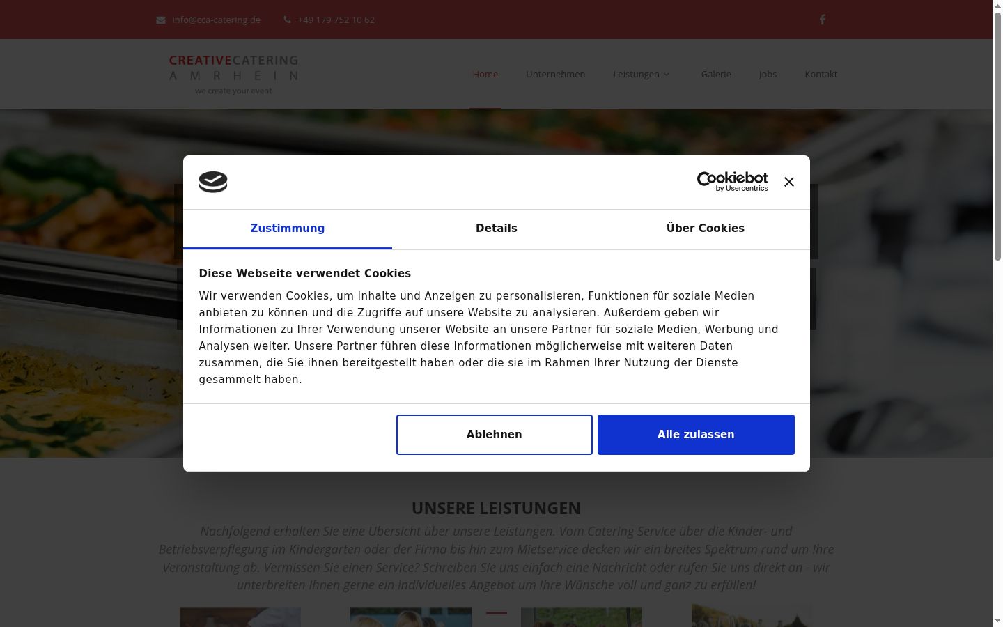 Screenshot des Einwilligungsbanners vor jeglicher Interaktion