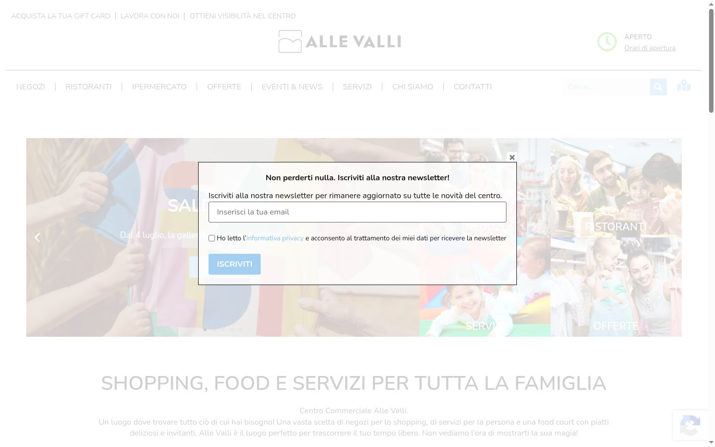 Screenshot del banner di consenso mostrato prima di qualsiasi interazione