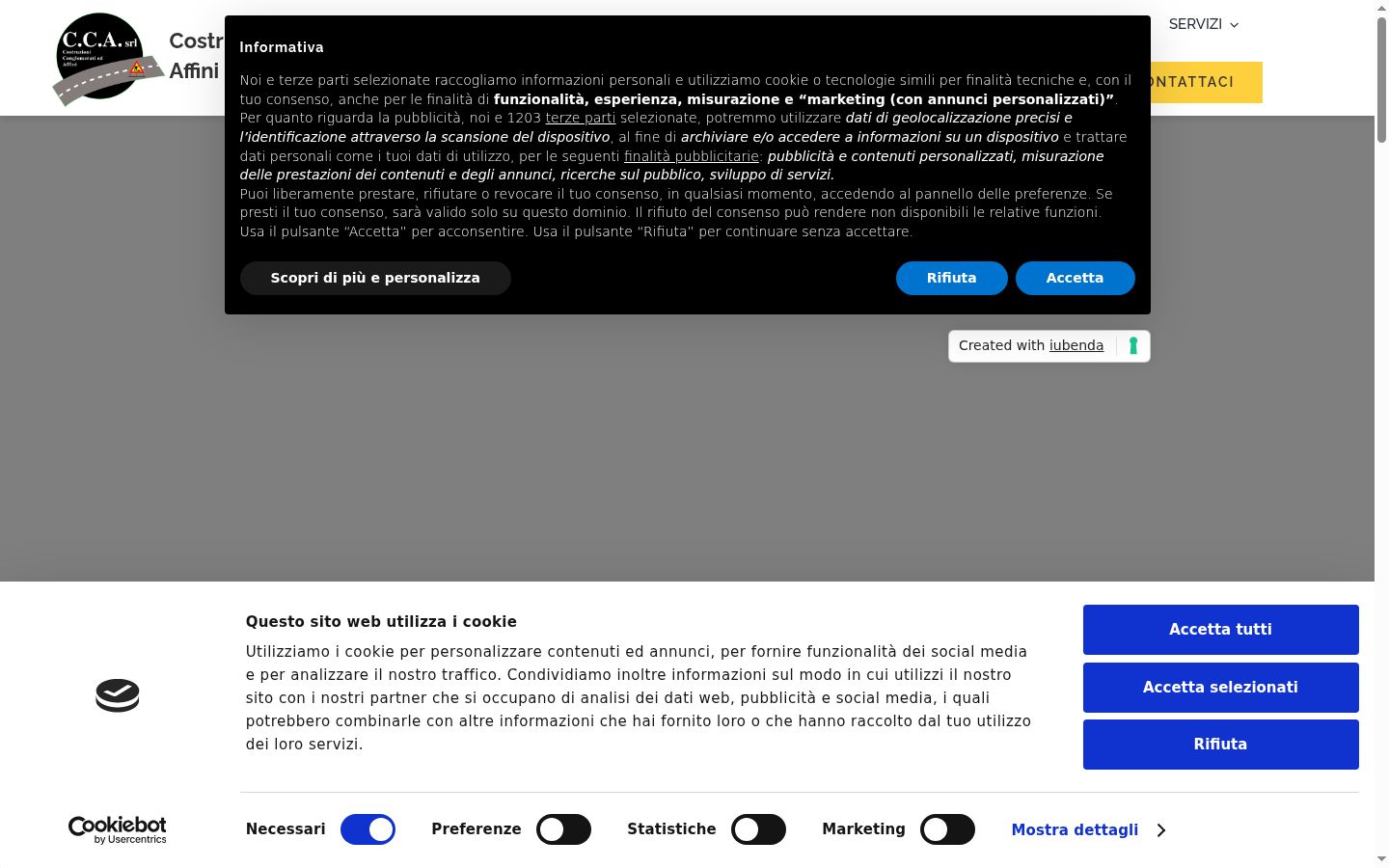 Screenshot del banner di consenso mostrato prima di qualsiasi interazione
