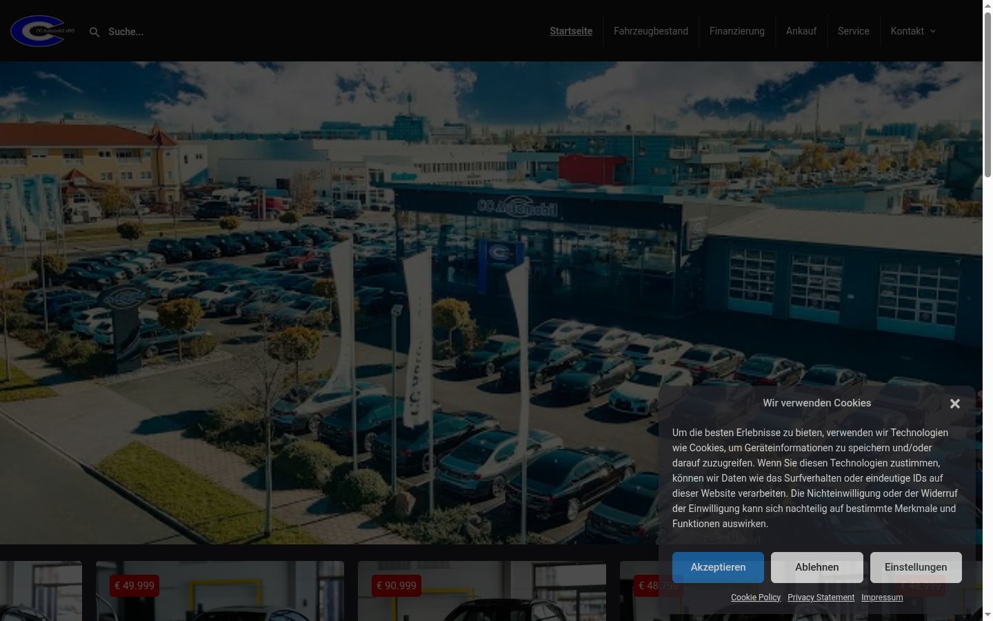 Screenshot des Einwilligungsbanners vor jeglicher Interaktion