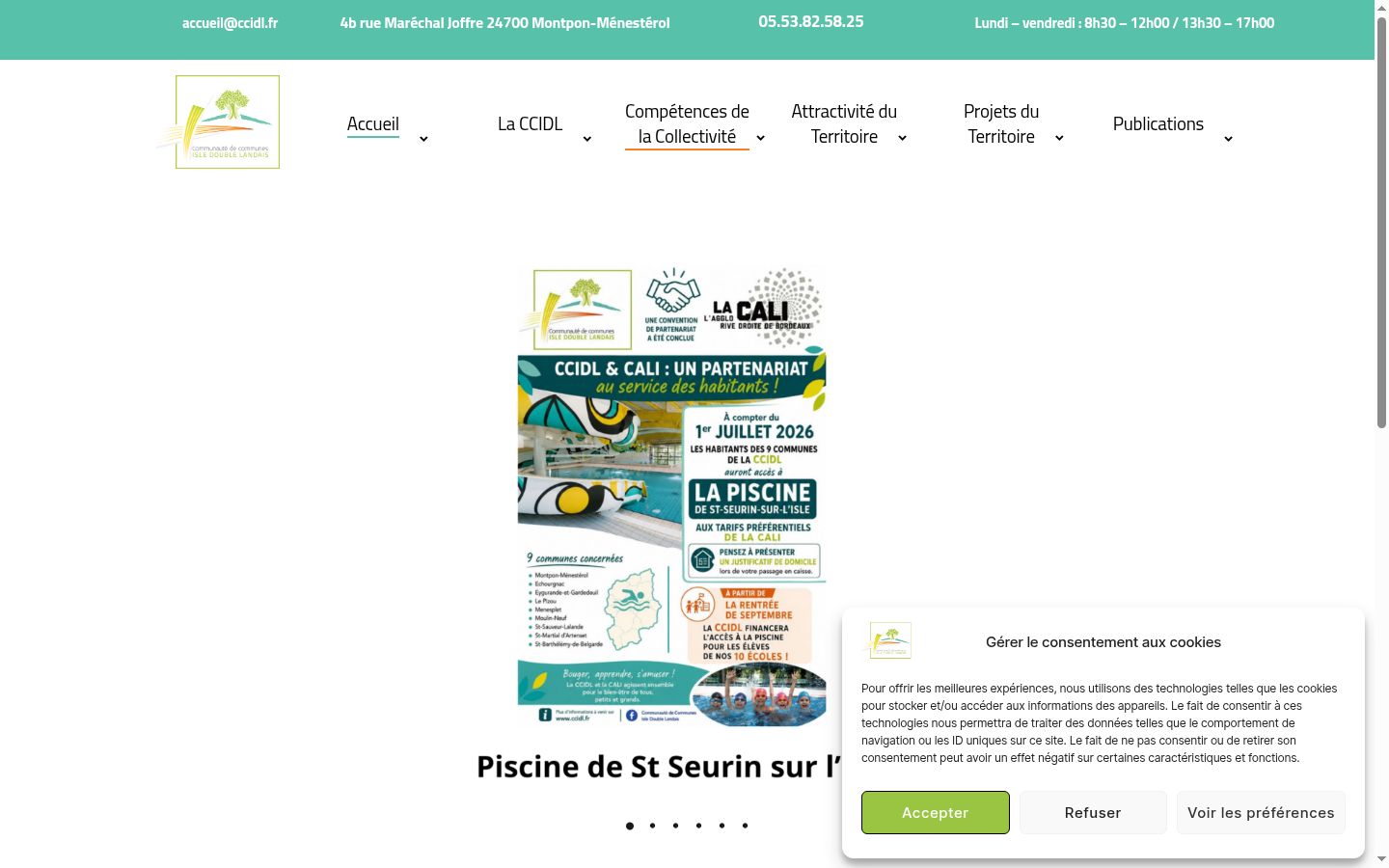 Capture d'écran de la bannière de consentement affichée avant toute interaction