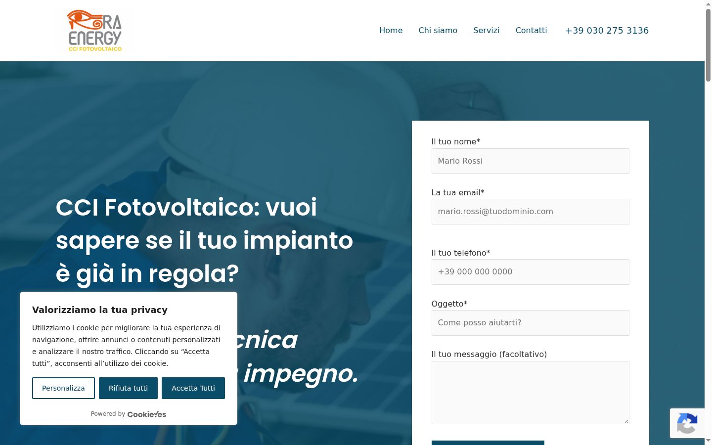 Screenshot del banner di consenso mostrato prima di qualsiasi interazione