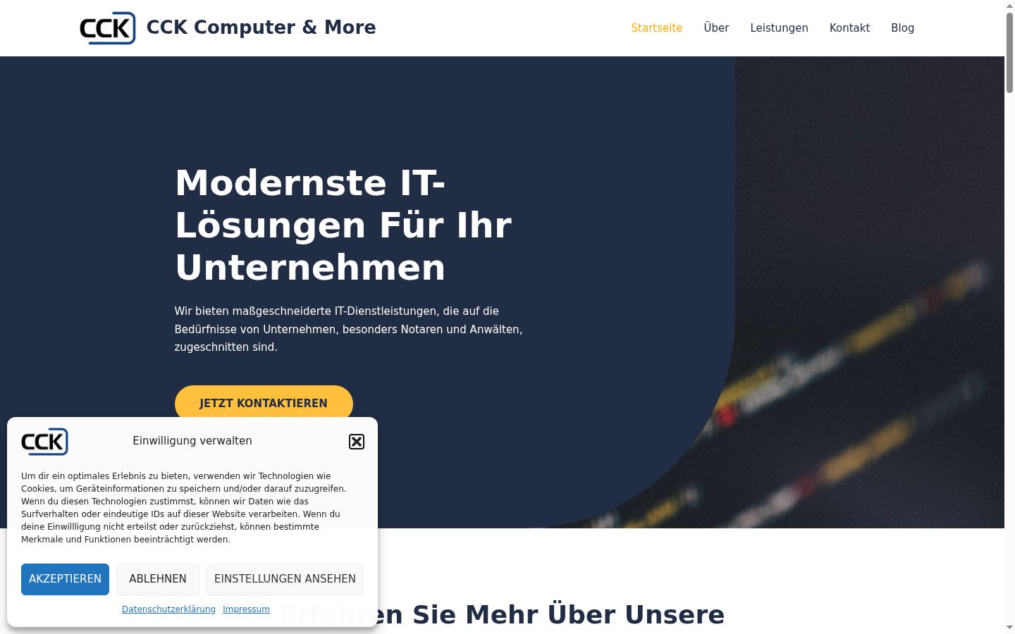 Screenshot des Einwilligungsbanners vor jeglicher Interaktion