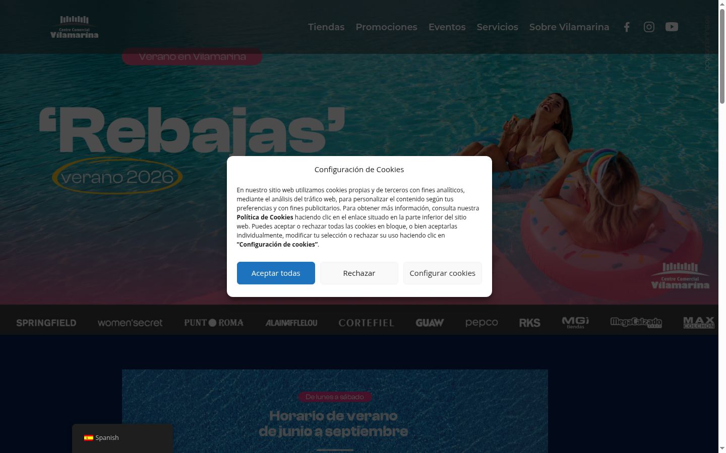 Captura de ecrã do banner de consentimento apresentado antes de qualquer interação