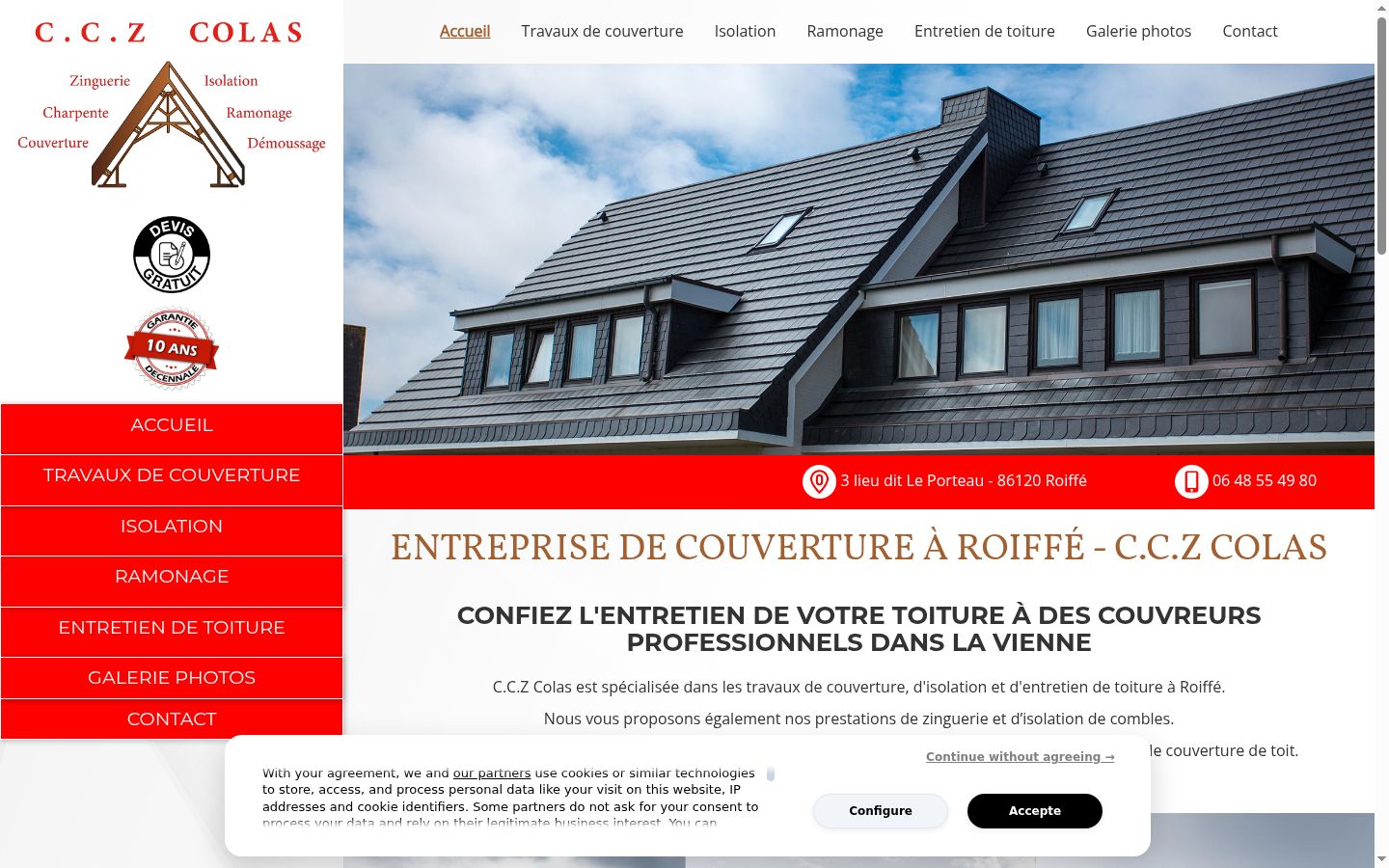 Screenshot del banner di consenso mostrato prima di qualsiasi interazione