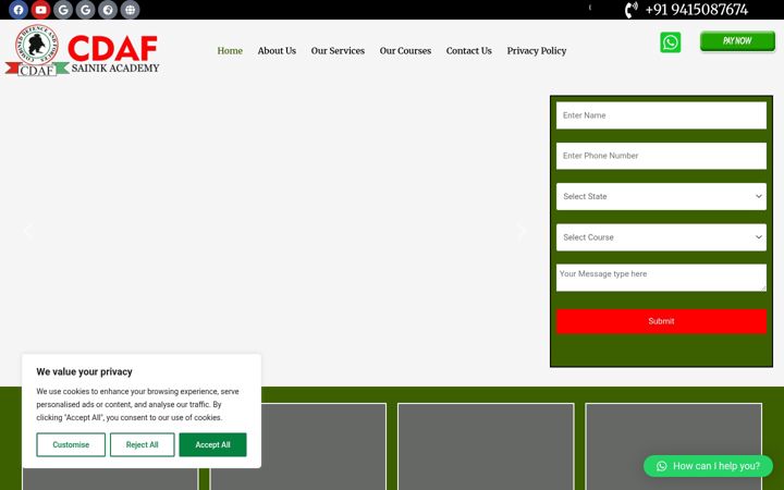 Screenshot von cdafndasainikacademy.in