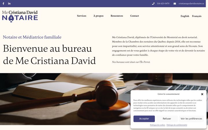 Képernyőkép: cdavidnotaire.ca