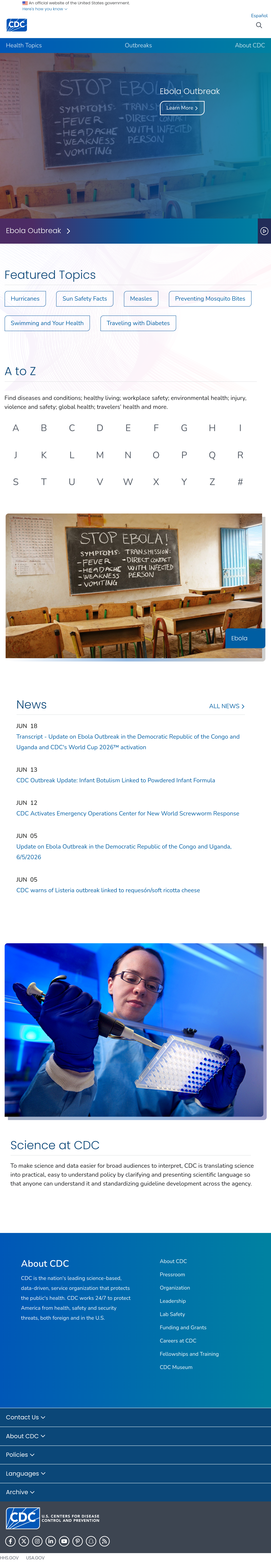 Tablet screenshot of cdc.gov