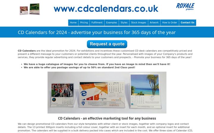 Screenshot of cdcalendars.co.uk