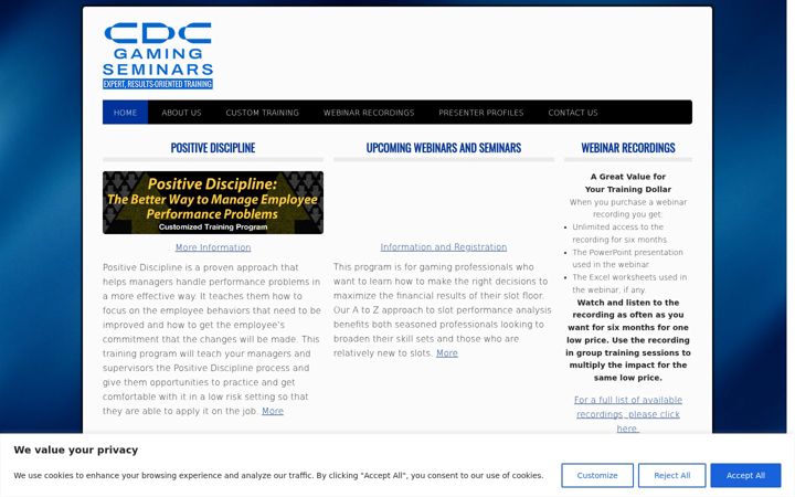 Screenshot of cdcgamingseminars.com