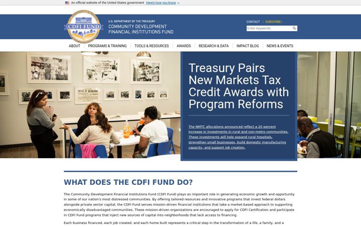 Screenshot of cdfifund.gov