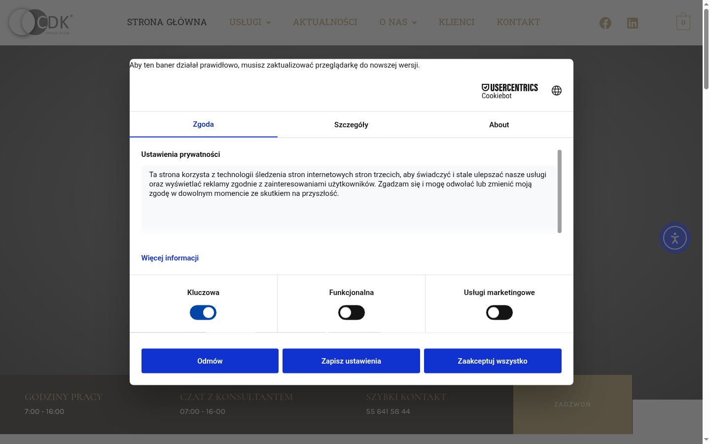 Snímka obrazovky banera súhlasu zobrazeného pred akoukoľvek interakciou