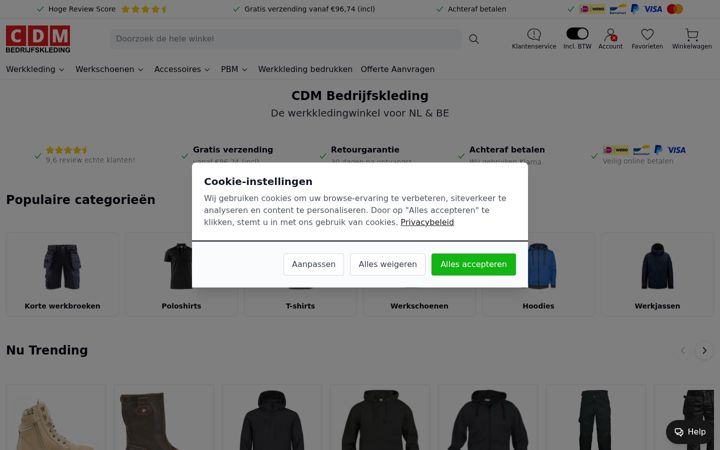 Screenshot of cdm-bedrijfskleding.nl