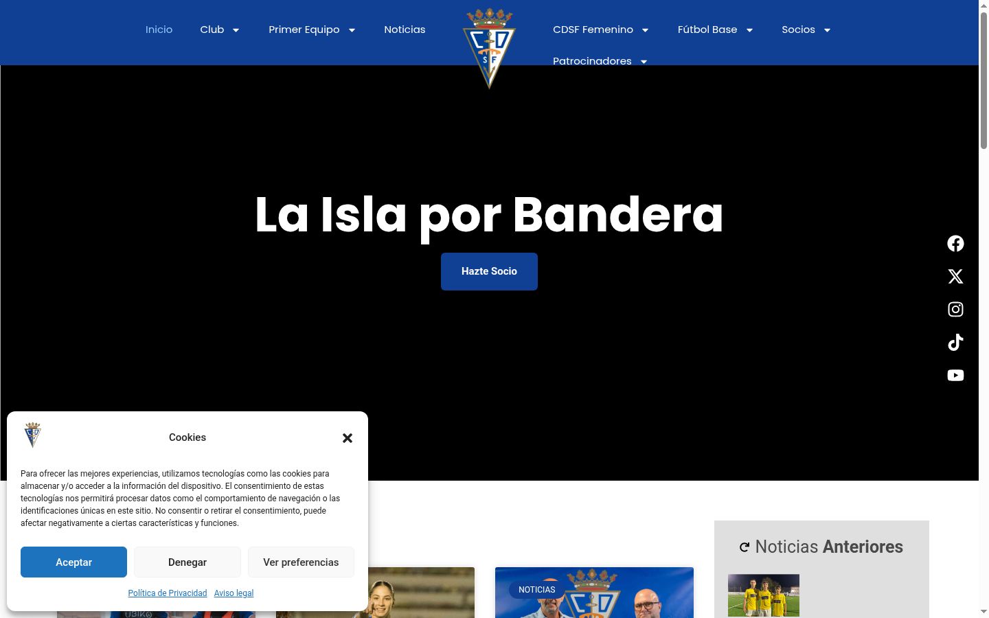 Captura de ecrã do banner de consentimento apresentado antes de qualquer interação