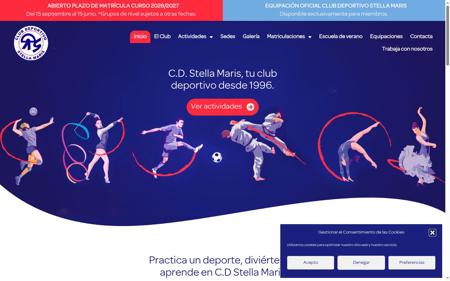 Captura de ecrã do banner de consentimento apresentado antes de qualquer interação