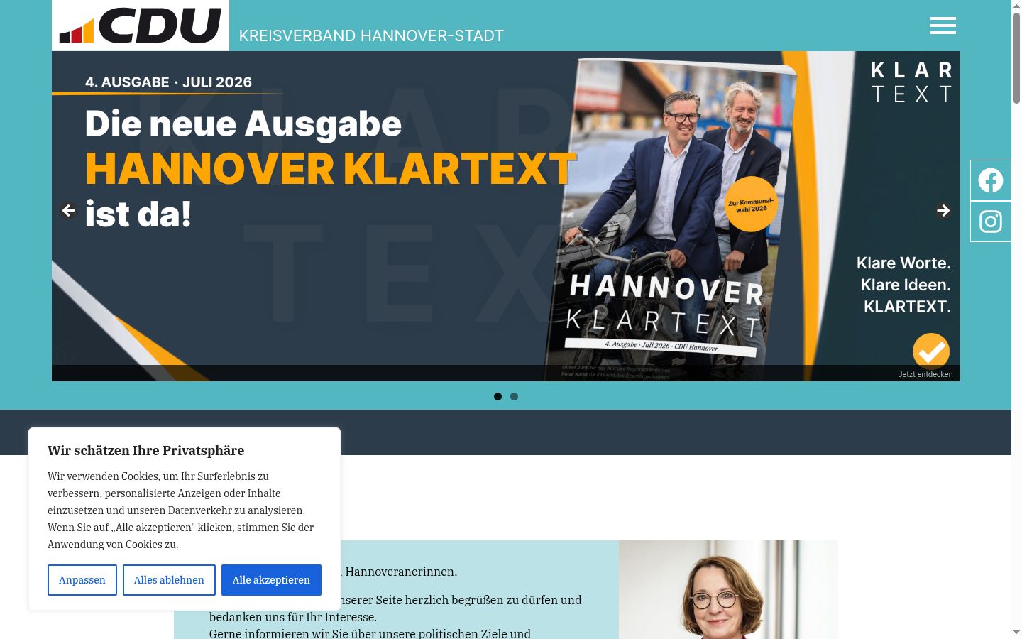 Screenshot del banner di consenso mostrato prima di qualsiasi interazione