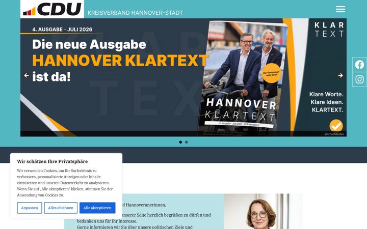 Snímek obrazovky cdu-hannover-stadt.de