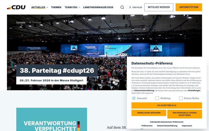 Screenshot stránky cdu-parteitag.de